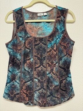 CATO Blue and Brown Printed Scoop Neck Tank